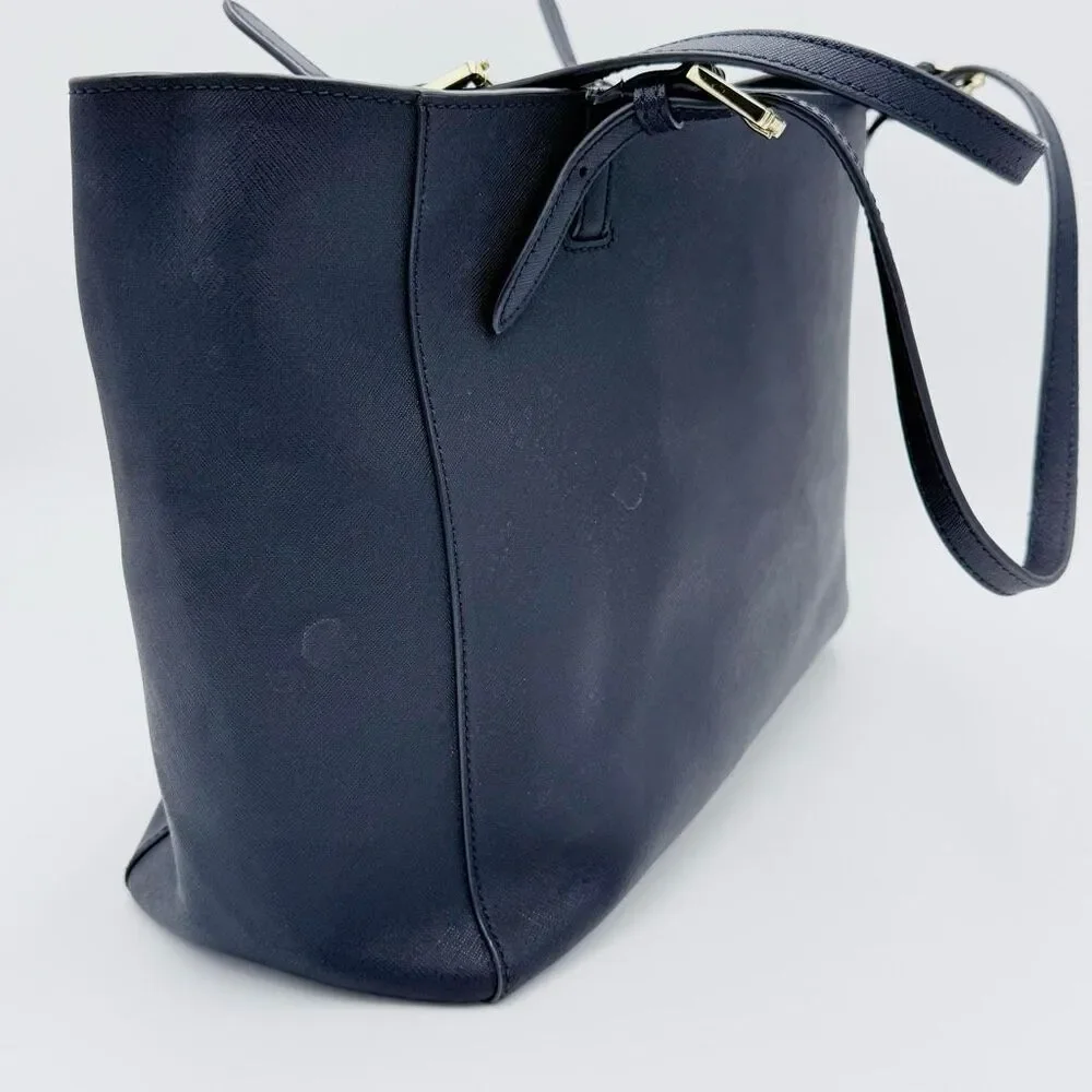 Tory Burch Navy Blue Saffiono Robinson Clutch Textured Leather Tote